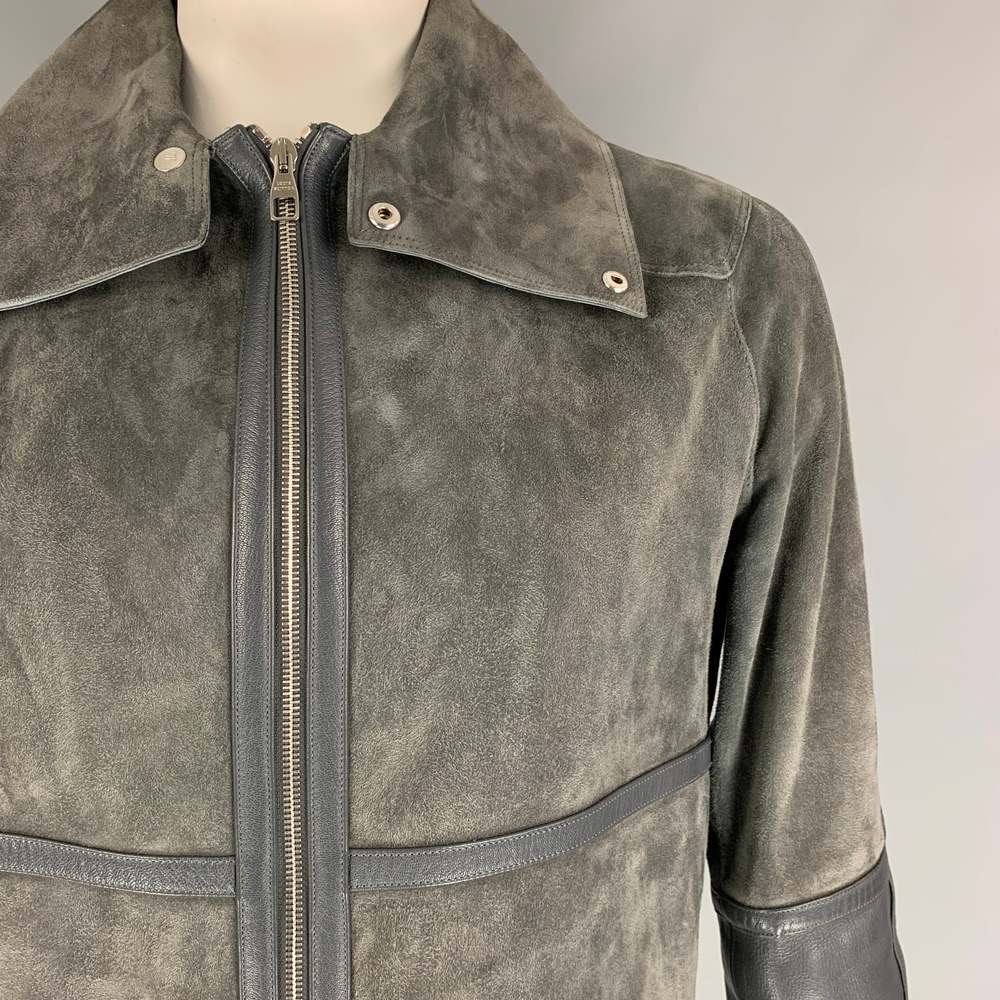 LOUIS VUITTON Grey Suede Leather Zip Up Jacket - Picture 2 of 8